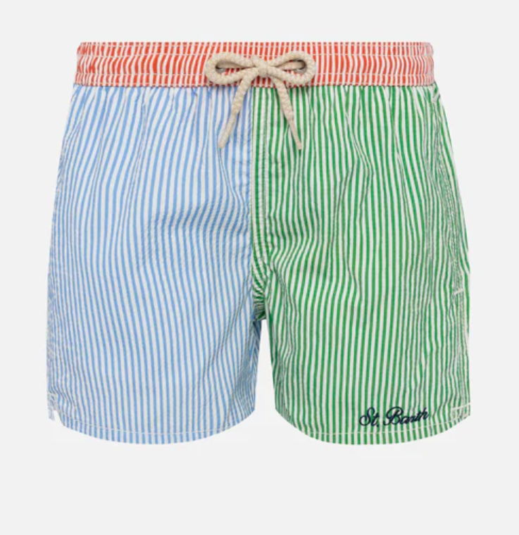 Patmos Jr seersucker striped mid-length swim shorts