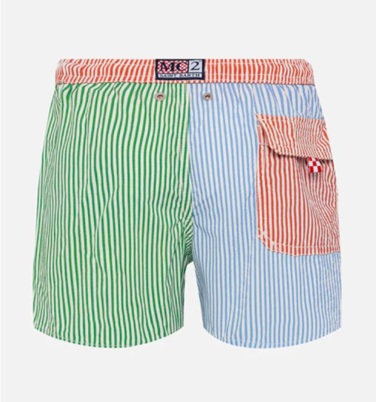 Patmos Jr seersucker striped mid-length swim shorts