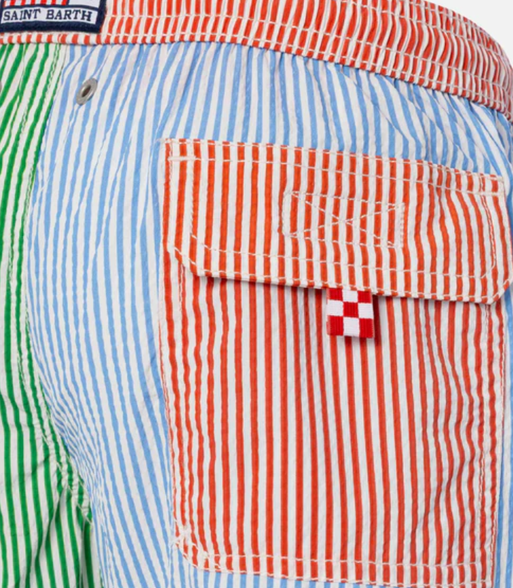 Patmos Jr seersucker striped mid-length swim shorts
