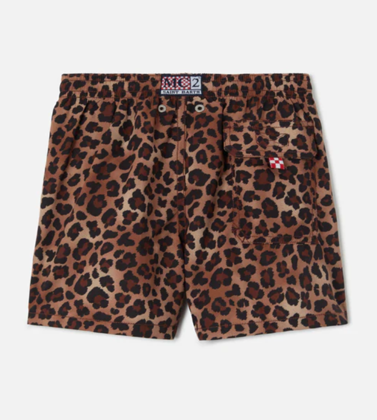 Jean swim shorts with Leopard Animalier print