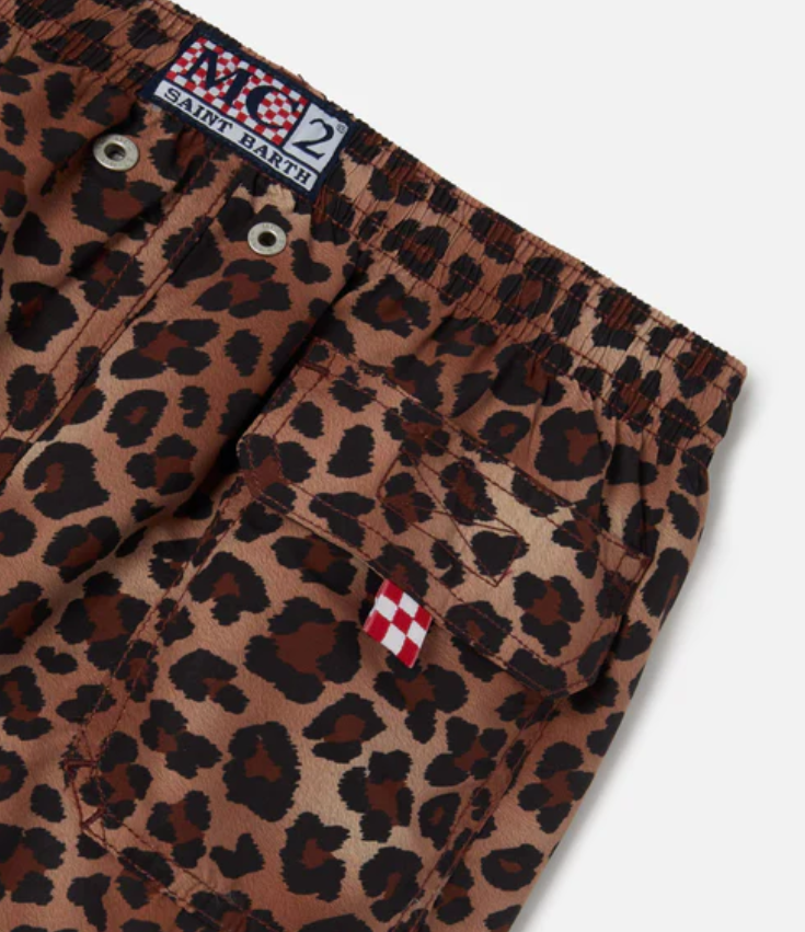 Jean swim shorts with Leopard Animalier print
