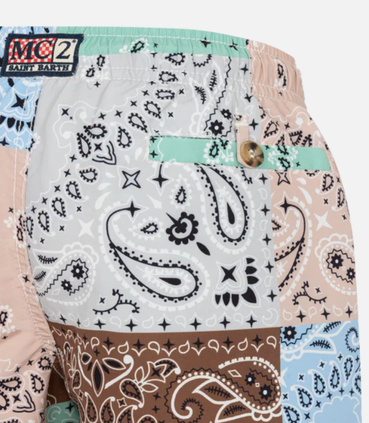 Mid-length swim-shorts Caprese Jr with bandana patch print