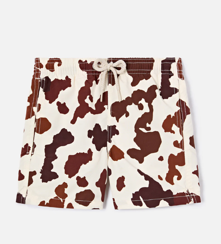 Jean swim shorts with cow animal print