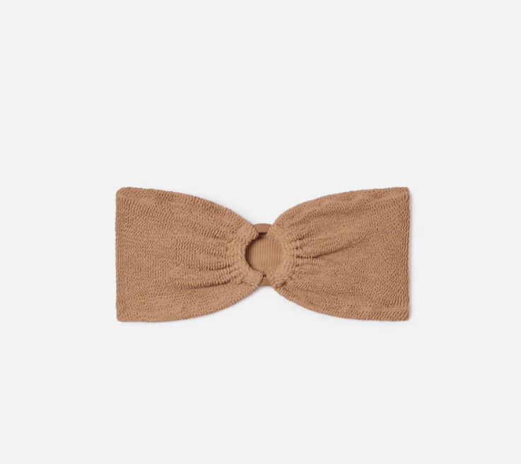 Yulia bandeau bikini top in orange crinkle fabric