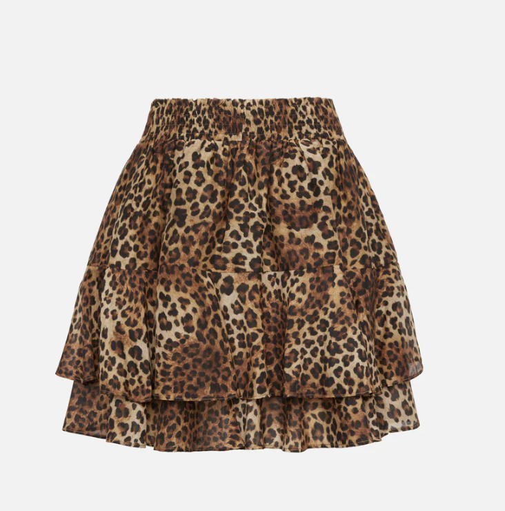 Eivissa ruffled mini skirt in silk voile with animalier print