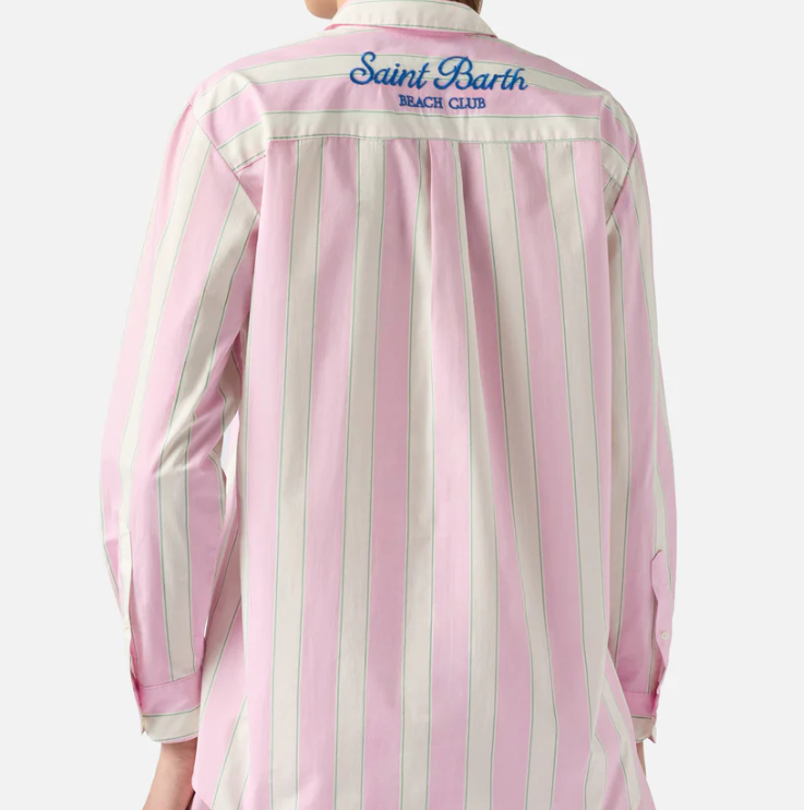 Brigitte cotton shirt with pink stripes and Sport Club embroidery