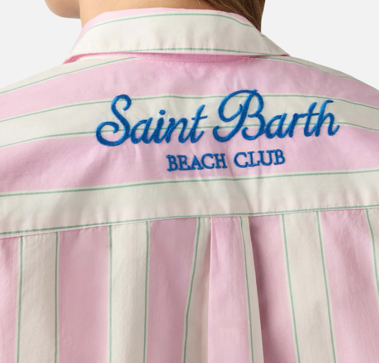 Brigitte cotton shirt with pink stripes and Sport Club embroidery