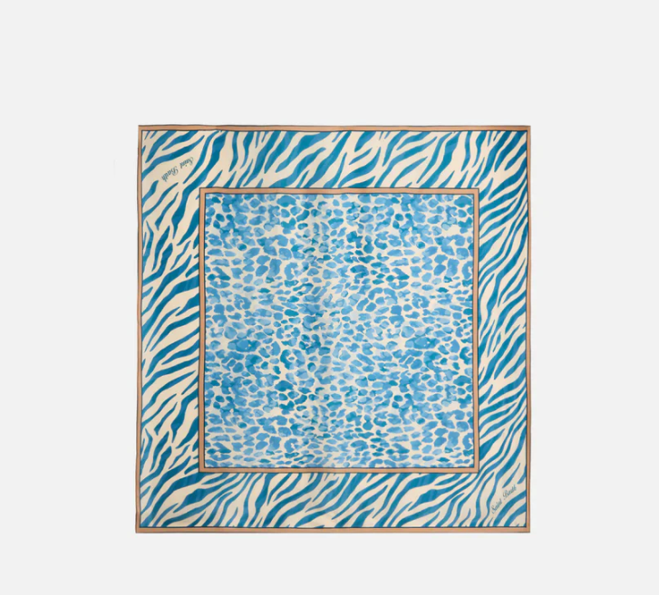 Kitana pure silk foulard with blue animal print