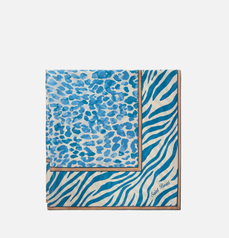 Kitana pure silk foulard with blue animal print
