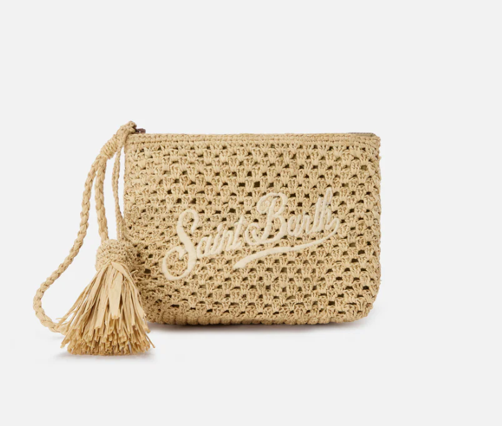 Natural Raffia pouch with embroidered logo