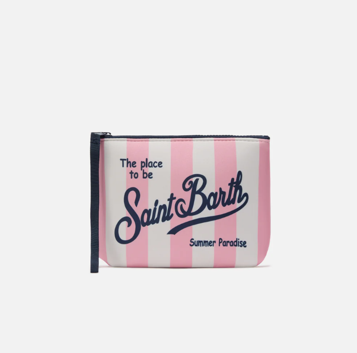 Aline scuba pouch with pink striped print
