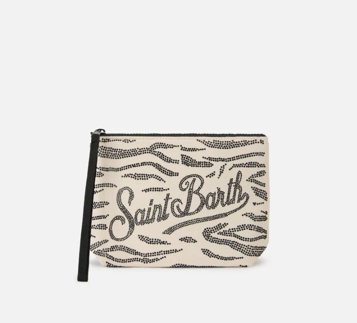 Aline scuba pouch with beige leopard print