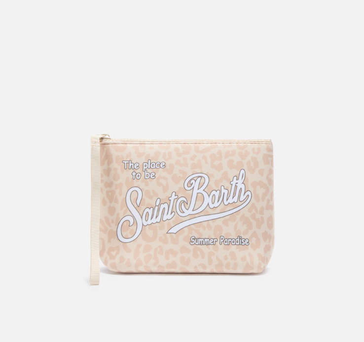 Aline scuba pouch with beige leopard print