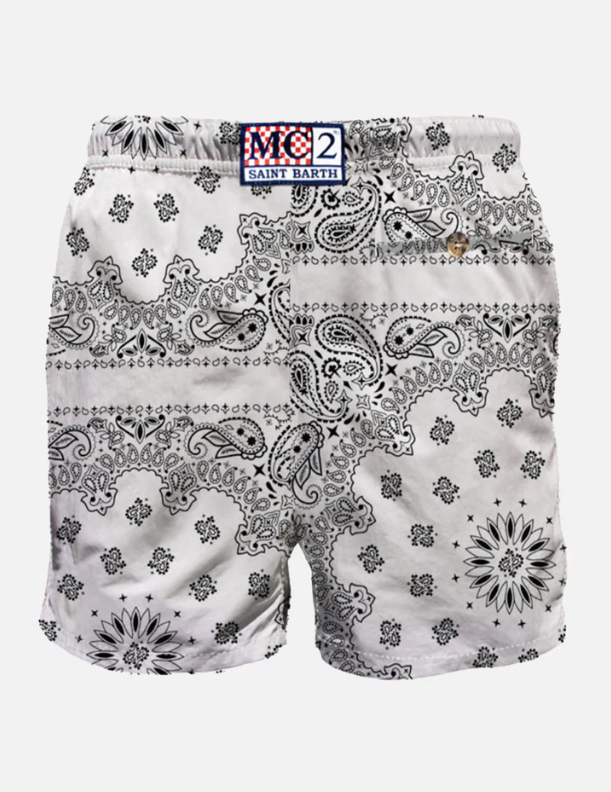 White bandana Caprese swim shorts