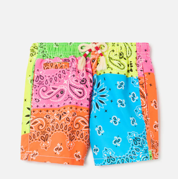Caprese Jr Swim shorts with multicolor fluo bandana print