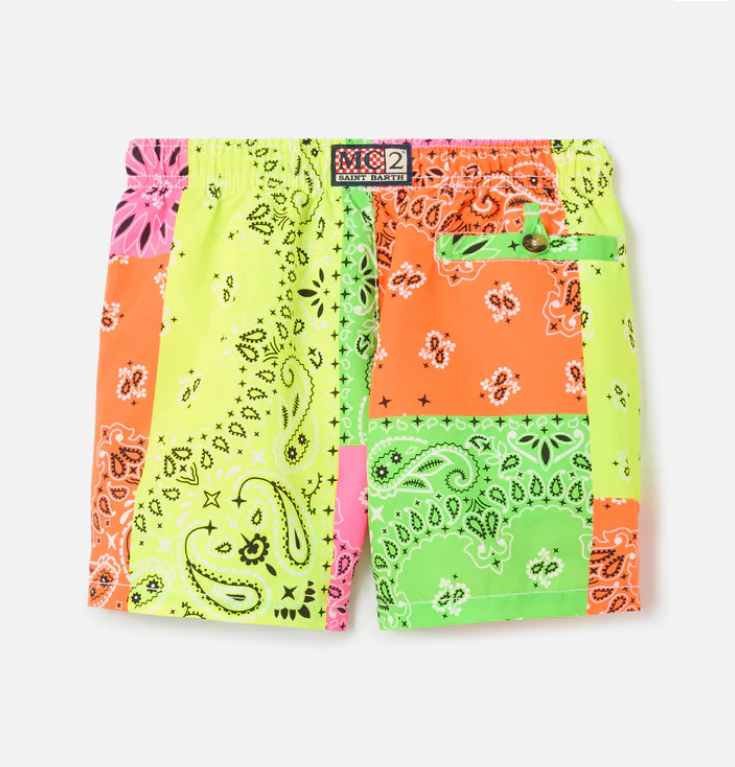 Caprese Jr Swim shorts with multicolor fluo bandana print