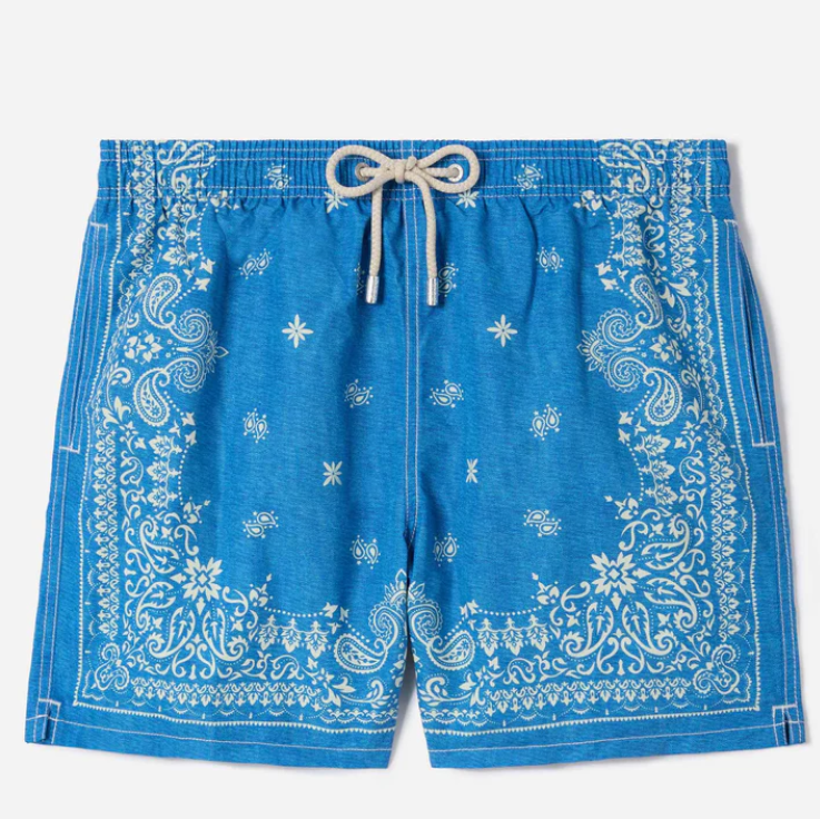 Gustavia blue swim shorts with bandana print