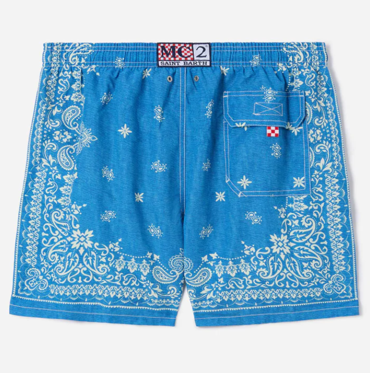 Gustavia blue swim shorts with bandana print