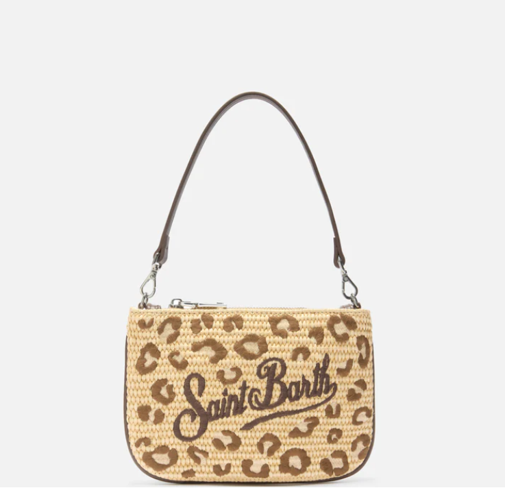 Mini Parisienne embroidered leopard pouch with removable shoulder strap