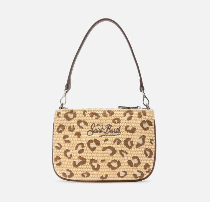 Mini Parisienne embroidered leopard pouch with removable shoulder strap