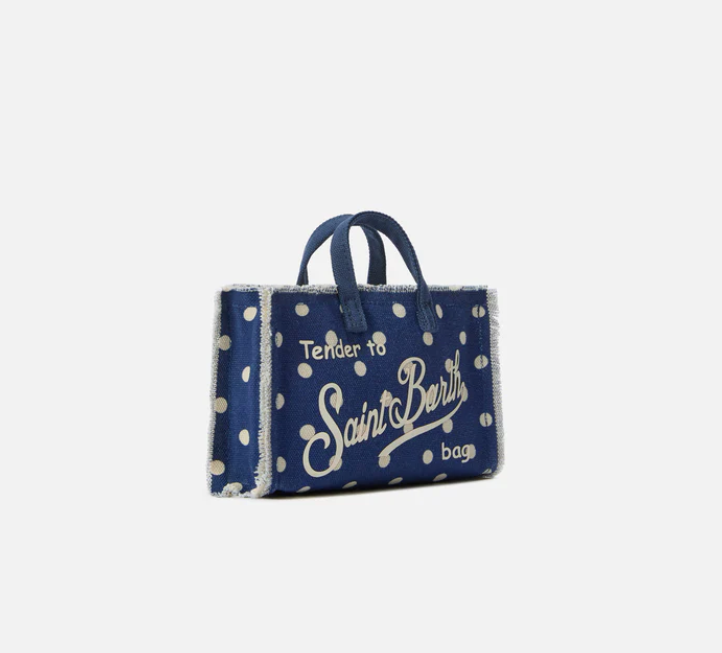 Micro Phone blue polka dot canvas bag with contrasting logo