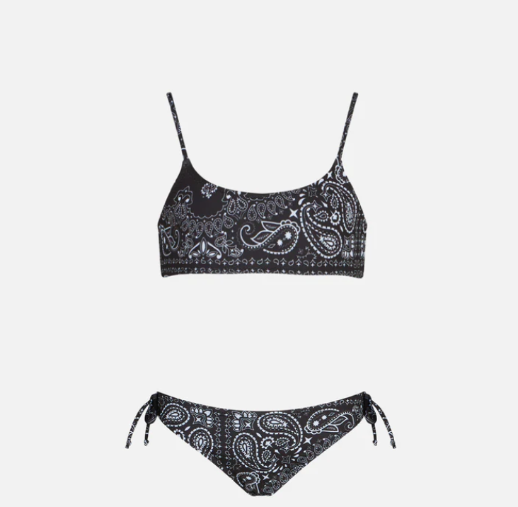 Girl black bralette bikini with bandanna print
