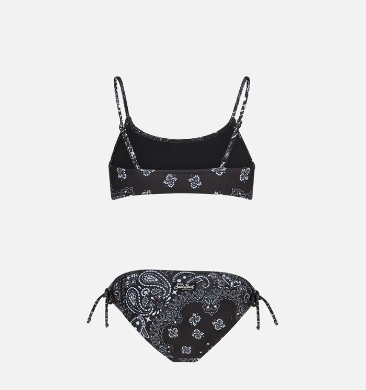 Girl black bralette bikini with bandanna print