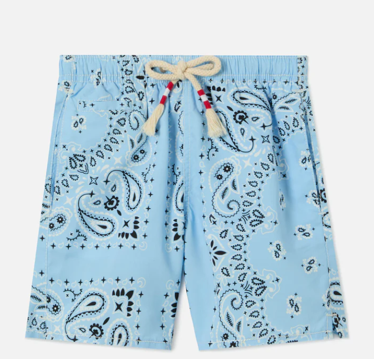 Caprese Jr swim shorts with light blue bandana print
