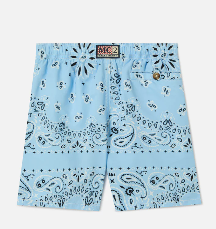 Caprese Jr swim shorts with light blue bandana print
