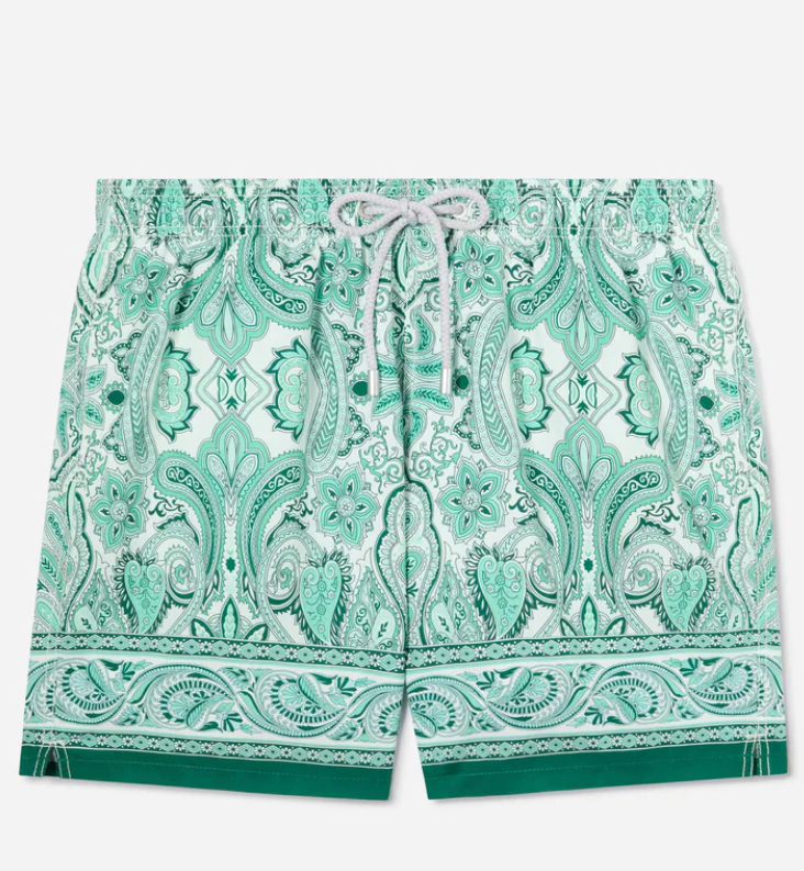 Gustavia swim shorts with green paisley print
