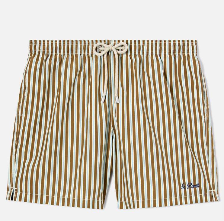 Brown striped Lighting swim shorts with St. Barth embroidery