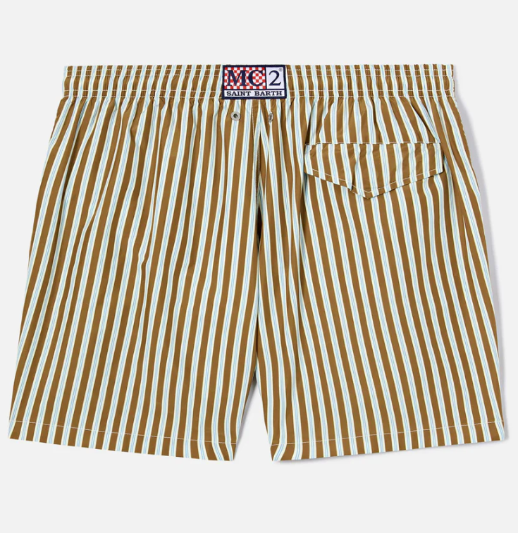 Brown striped Lighting swim shorts with St. Barth embroidery