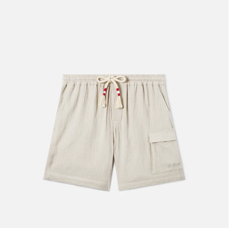 Marseille bermuda shorts in crinkled pure cotton gauze soft beige