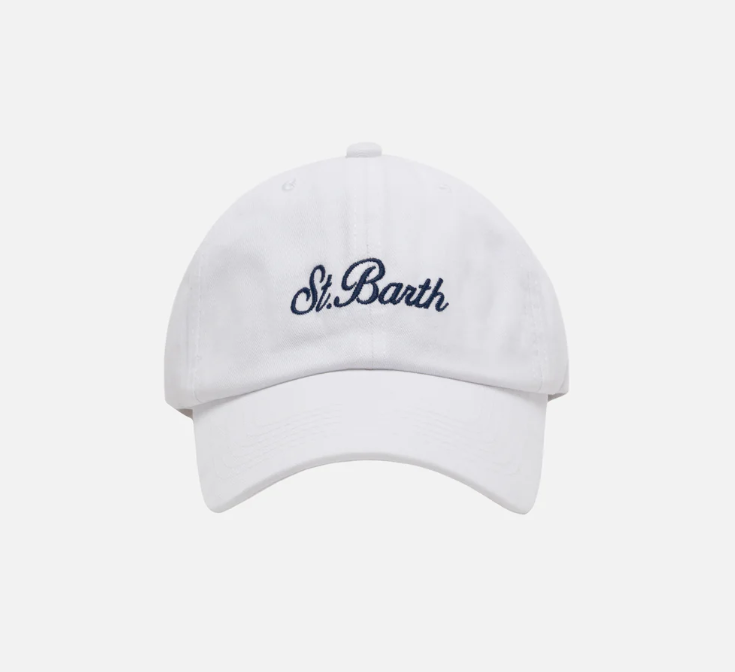 Davis white denim Ball Cap with St. Barth embroidery