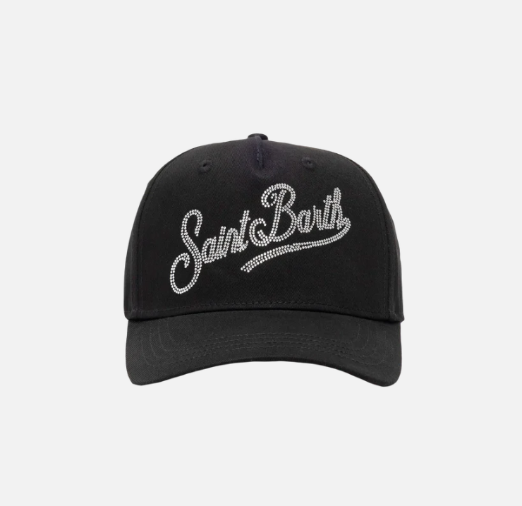 Baseball black cotton cap with rhinestones