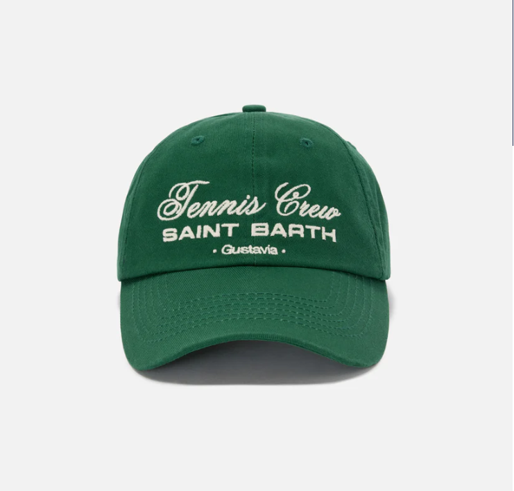 Baseball cap with visor in green cotton with embroidered Tennis Crew