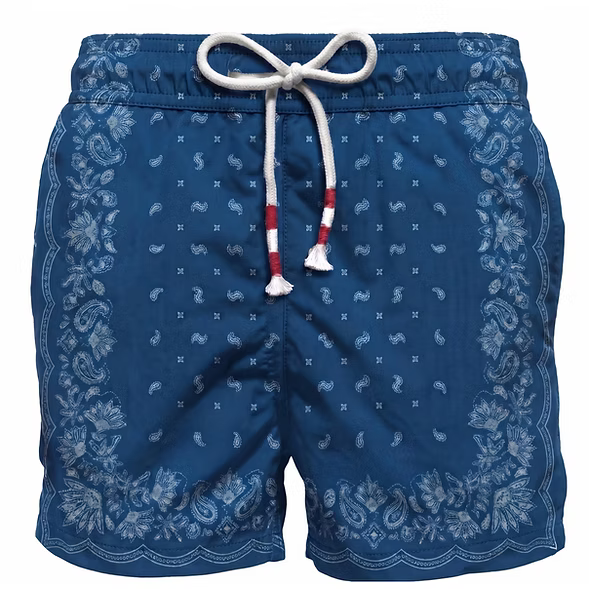 GUSTAVIA | SWIM SHORTS IN INDIGO FOULARD PRINT