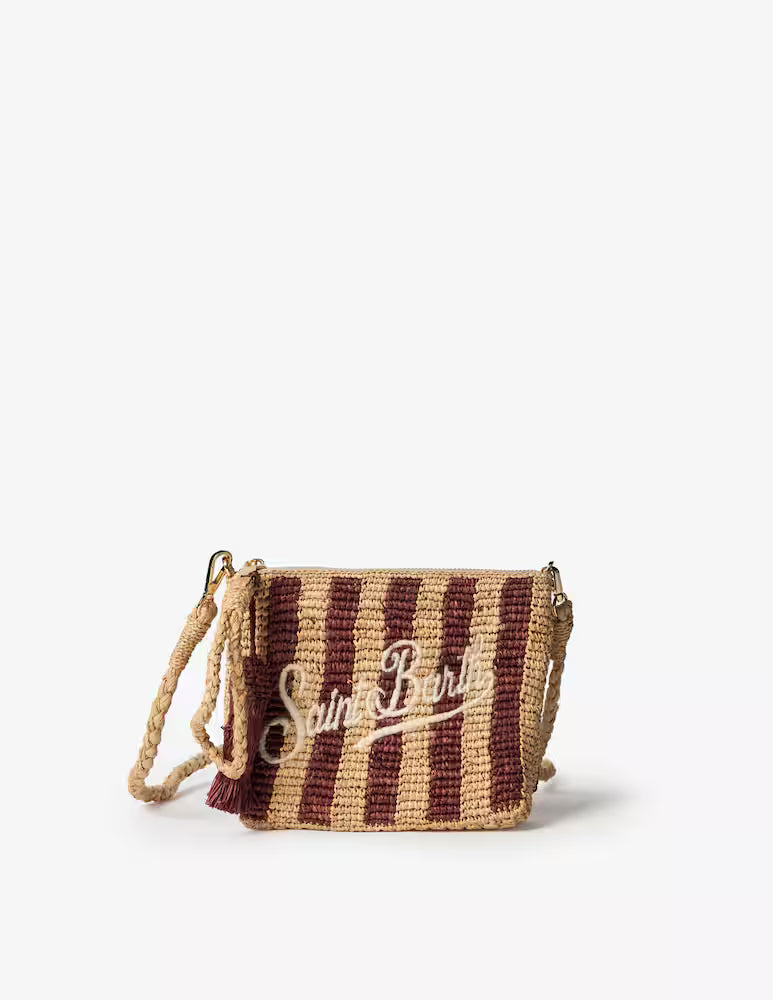 Striped raffia crossbody pouch
