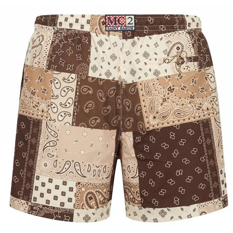 Caprese Brown Swim Shorts in Bandana Patch Print