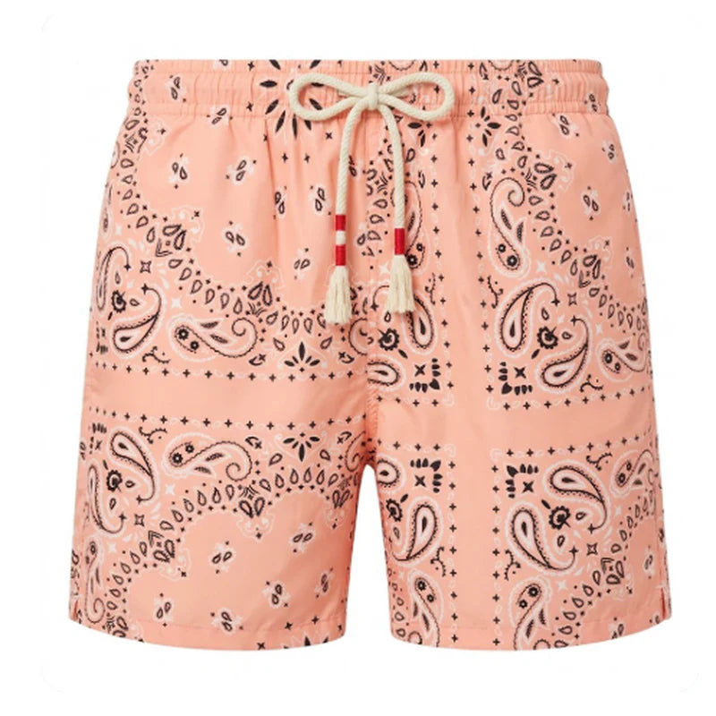 Caprese Swim Shorts in Peach Shade Bandana Print