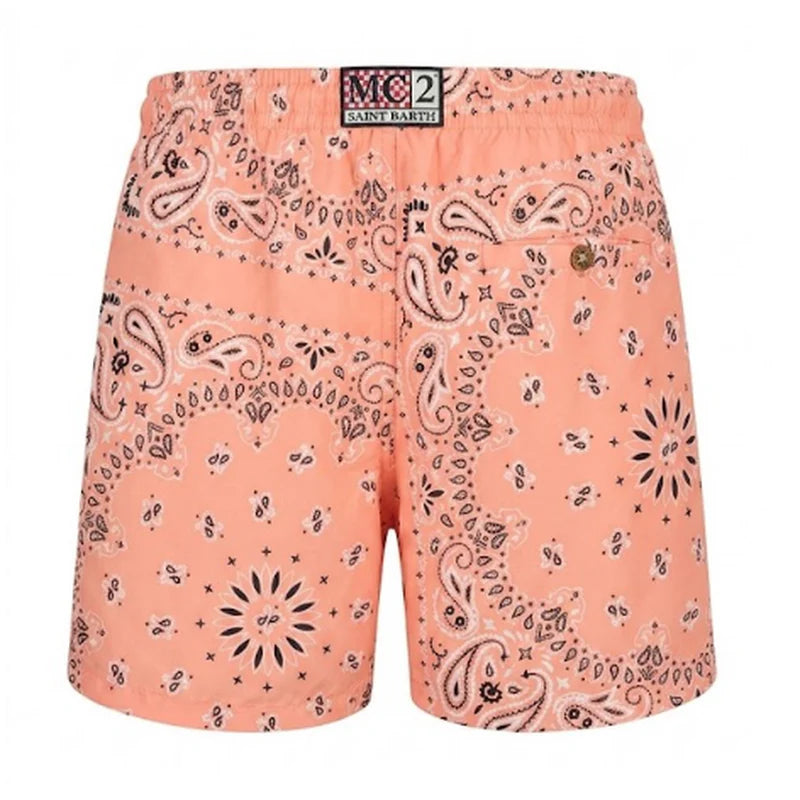 Caprese Swim Shorts in Peach Shade Bandana Print